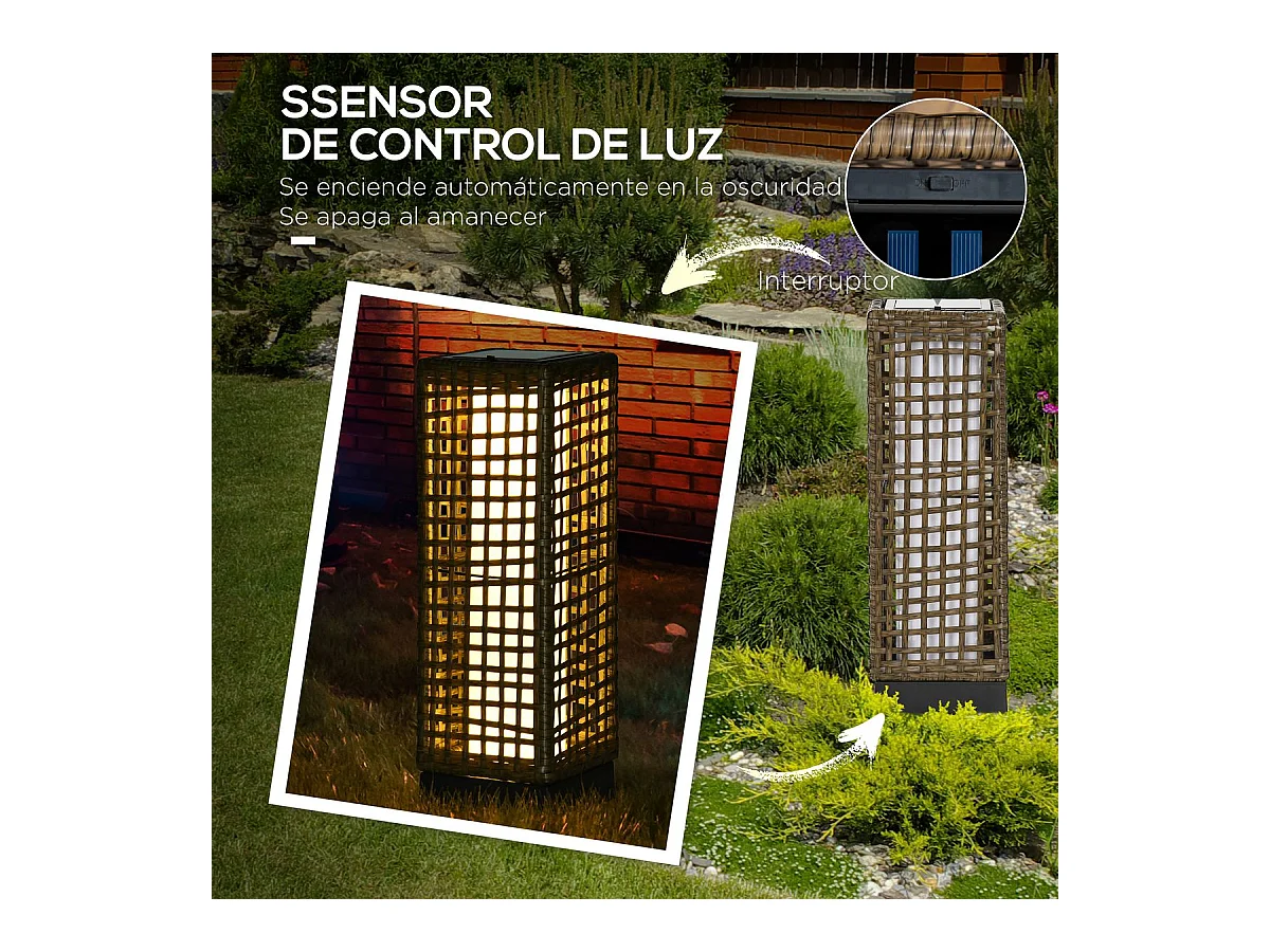 Lámpara solar Hawai Outsunny luces LED exterior marrón 46x15,5x15,5 cm