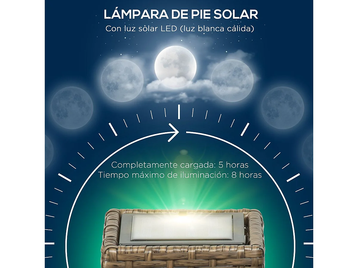Candeeiro Solar de Jardim Outsunny com Vime Sintético e Luz LED - Elegância para Espaços Externos