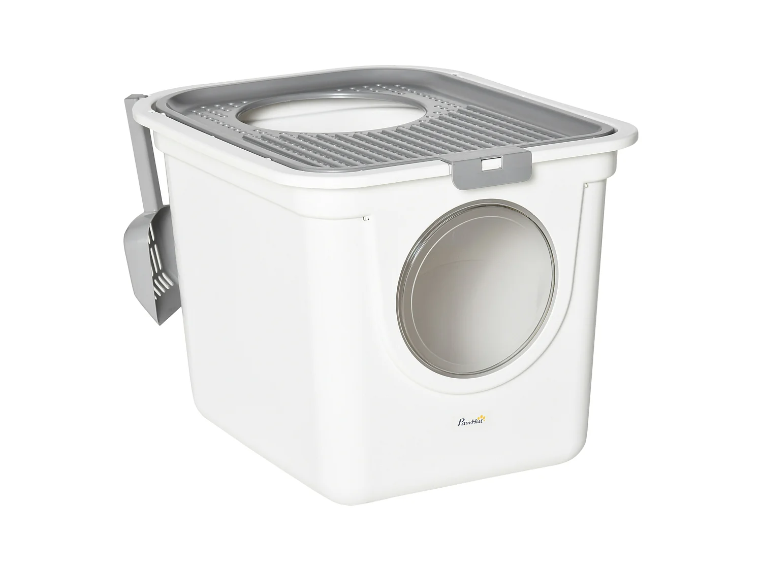 PawHut Caixa de Areia para Gatos com Design Fechado e Duas Entradas 44x55x39 cm Branco e Cinza