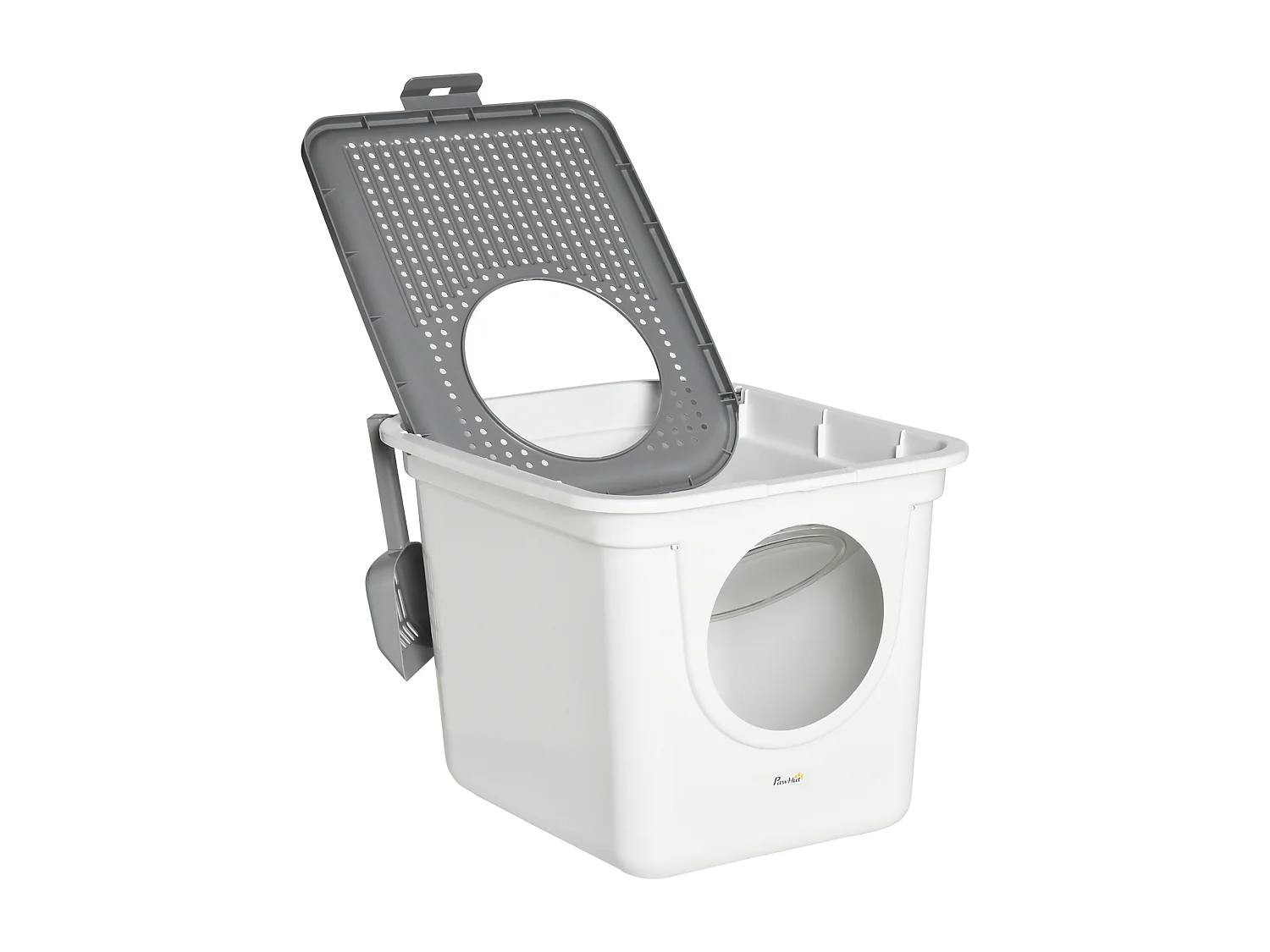 PawHut Caixa de Areia para Gatos com Design Fechado e Duas Entradas 44x55x39 cm Branco e Cinza