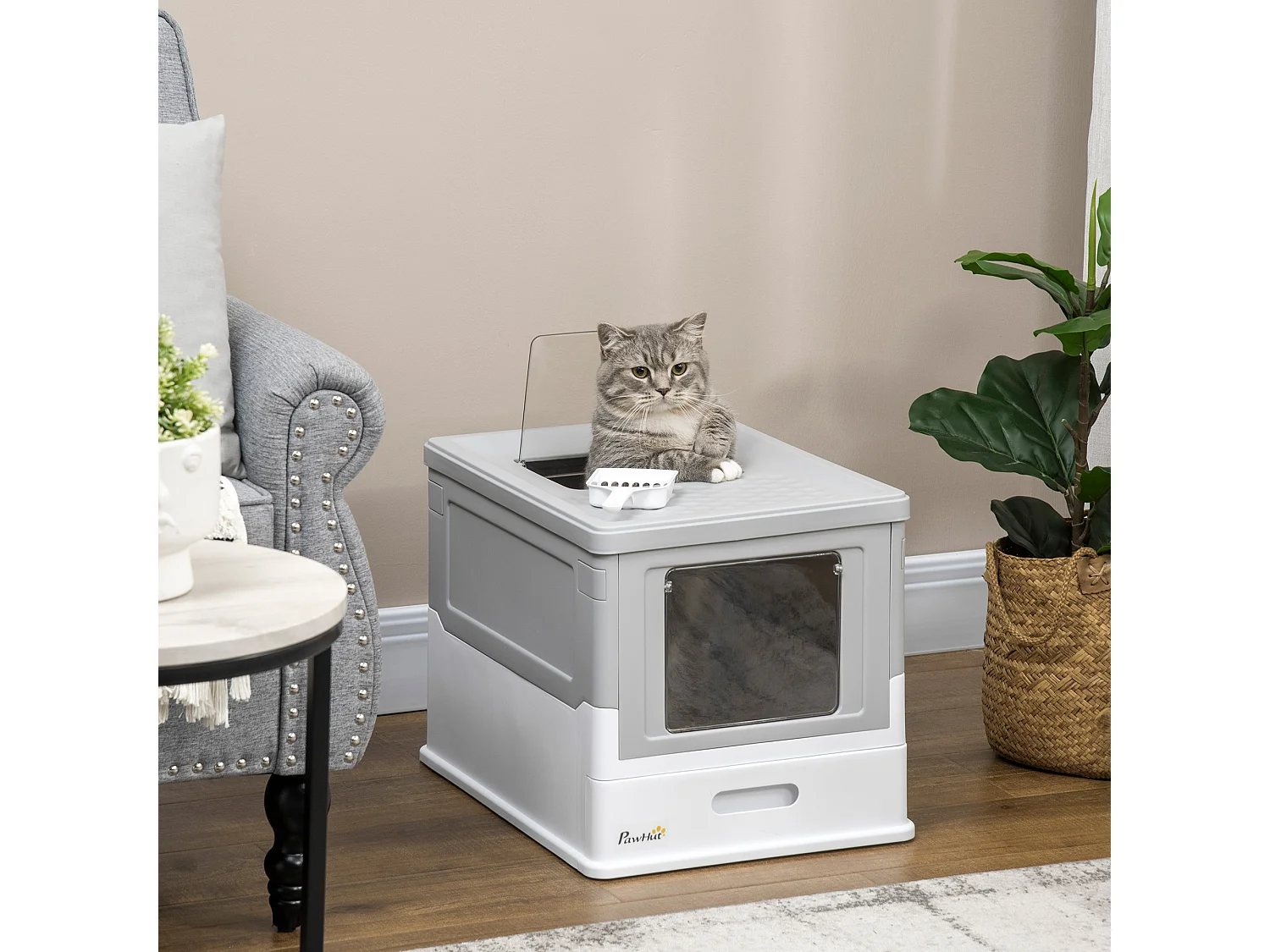 Caja de arena gris 47.5x35.5x36.7 cm PawHut