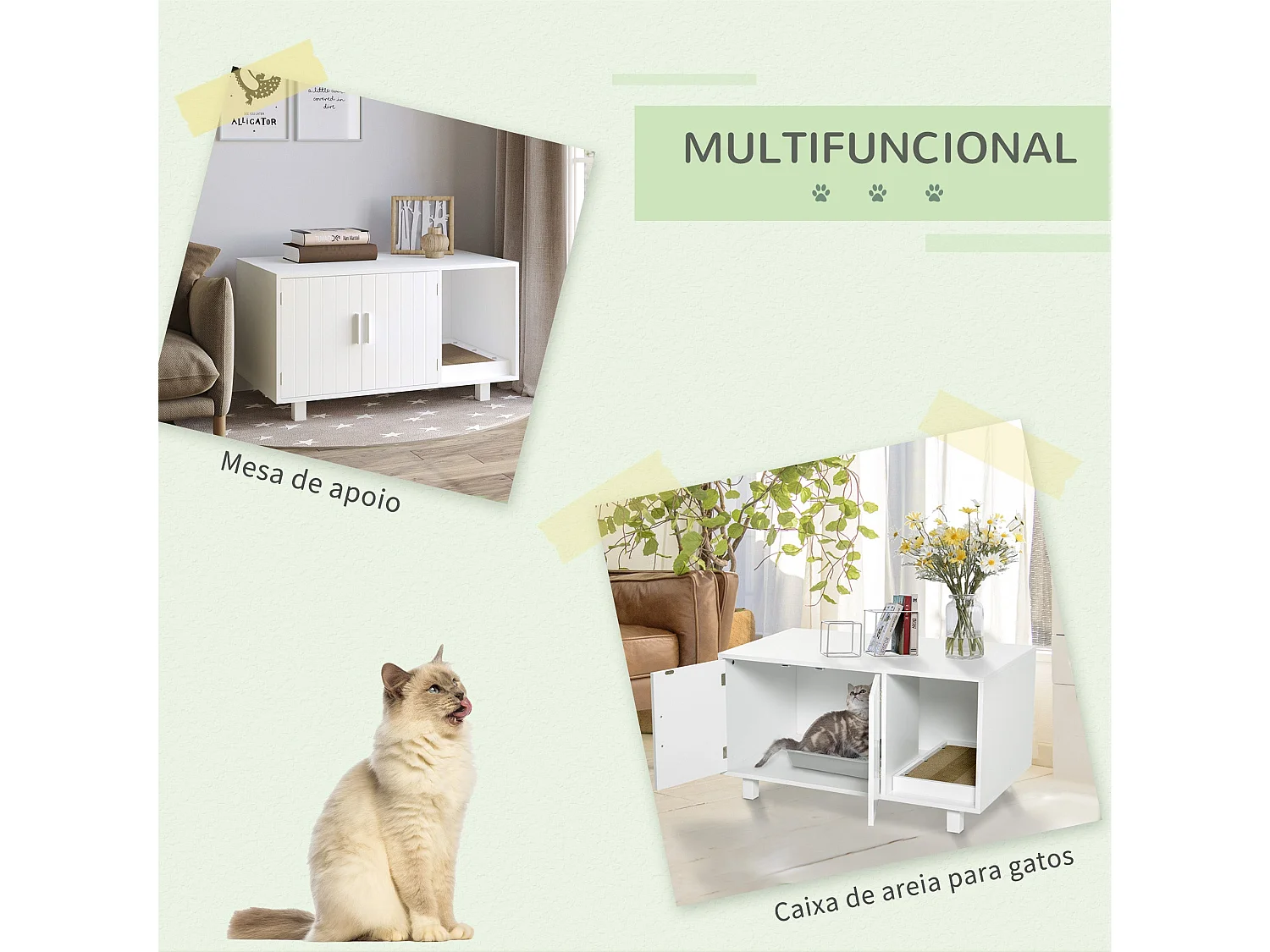 Móvel Multifuncional para Gatos com Caixa de Areia e Arranhador - PawHut Branco 91x52x50,5 cm