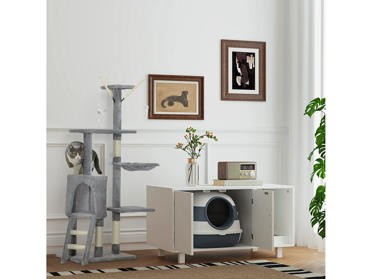 Móvel Multifuncional para Gatos com Caixa de Areia e Arranhador - PawHut Branco 91x52x50,5 cm