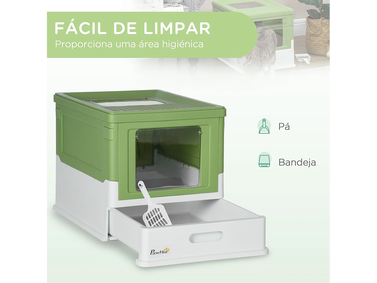 Caixa de Areia Dobrável para Gatos PawHut com Cobertura Removível e Bandeja Fácil de Limpar