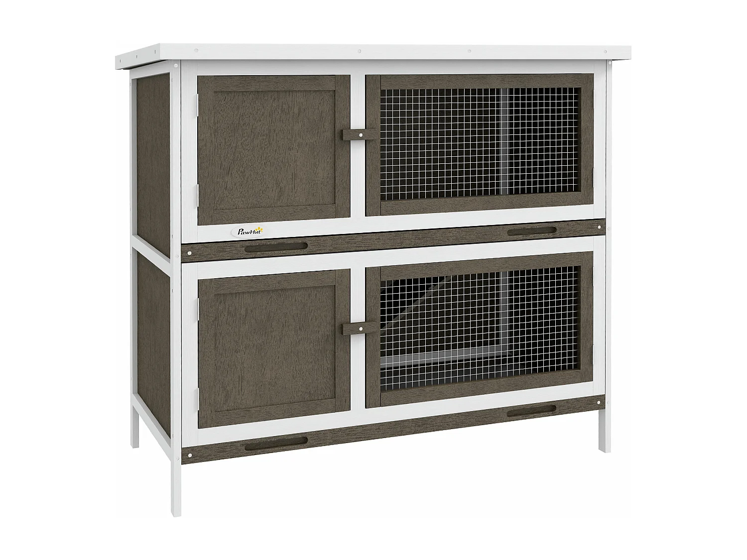 Gaiola de Madeira PawHut para Coelhos de 2 Andares com Teto Asfáltico e Acessórios Práticos