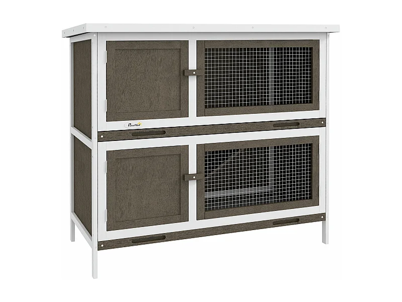 Gaiola de Madeira PawHut para Coelhos de 2 Andares com Teto Asfáltico e Acessórios Práticos