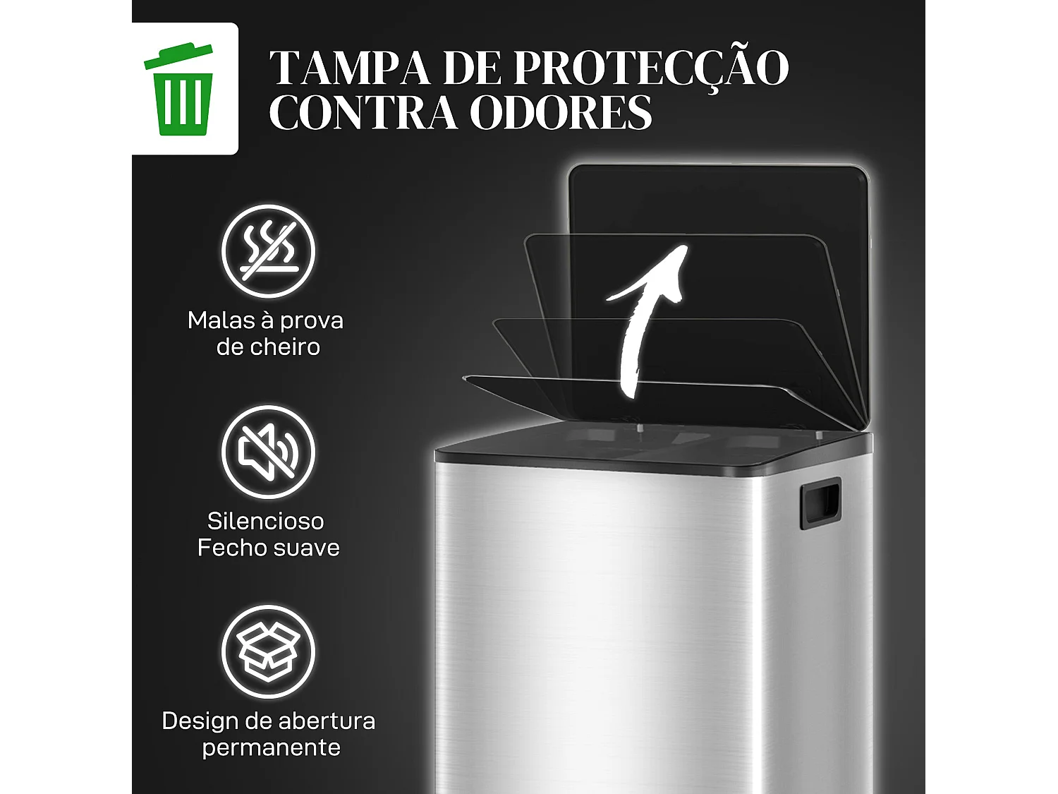 Lixeira de Cozinha HOMCOM com 2 Compartimentos de 20L em Aço Inoxidável com Fecho Suave