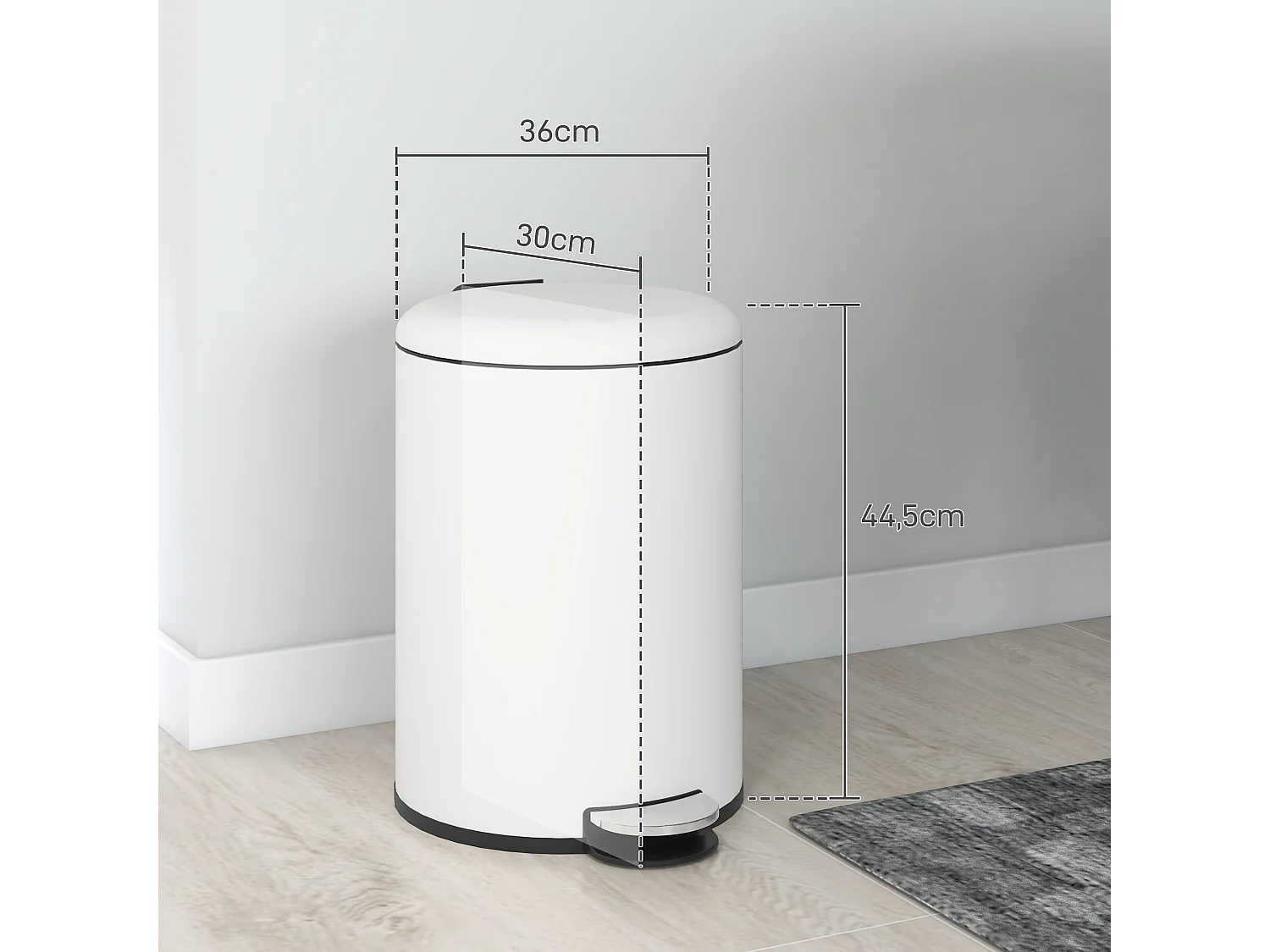 Balde de Lixo HOMCOM 20L com Pedal e Tampa Suave, Ideal para Cozinhas e Escritórios em Creme