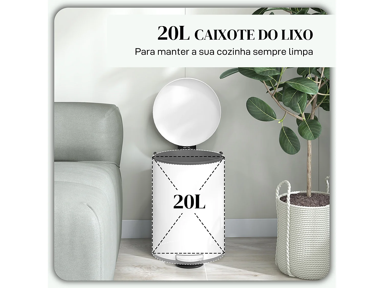 Balde de Lixo HOMCOM 20L com Pedal e Tampa Suave, Ideal para Cozinhas e Escritórios em Creme
