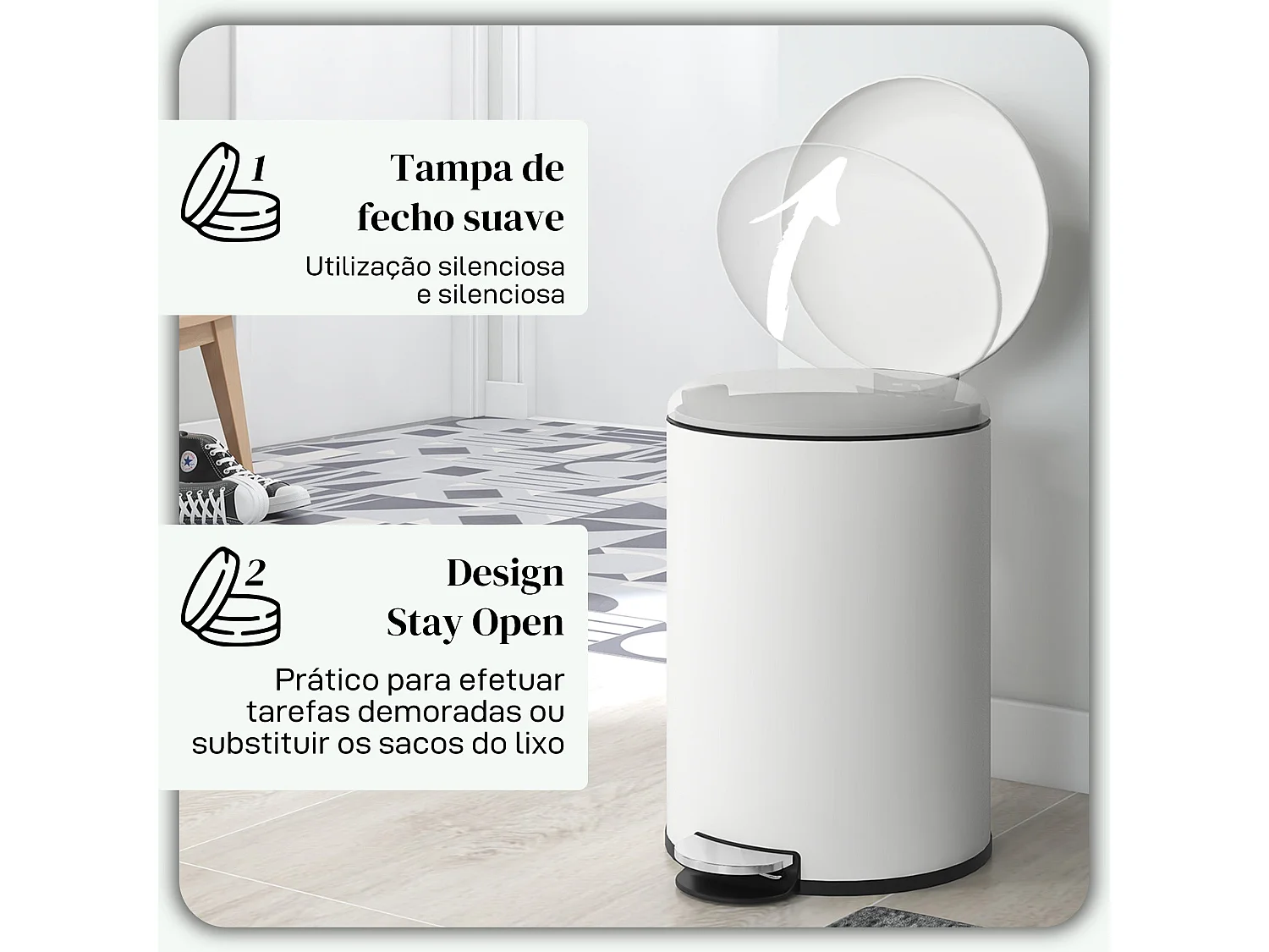 Balde de Lixo HOMCOM 20L com Pedal e Tampa Suave, Ideal para Cozinhas e Escritórios em Creme