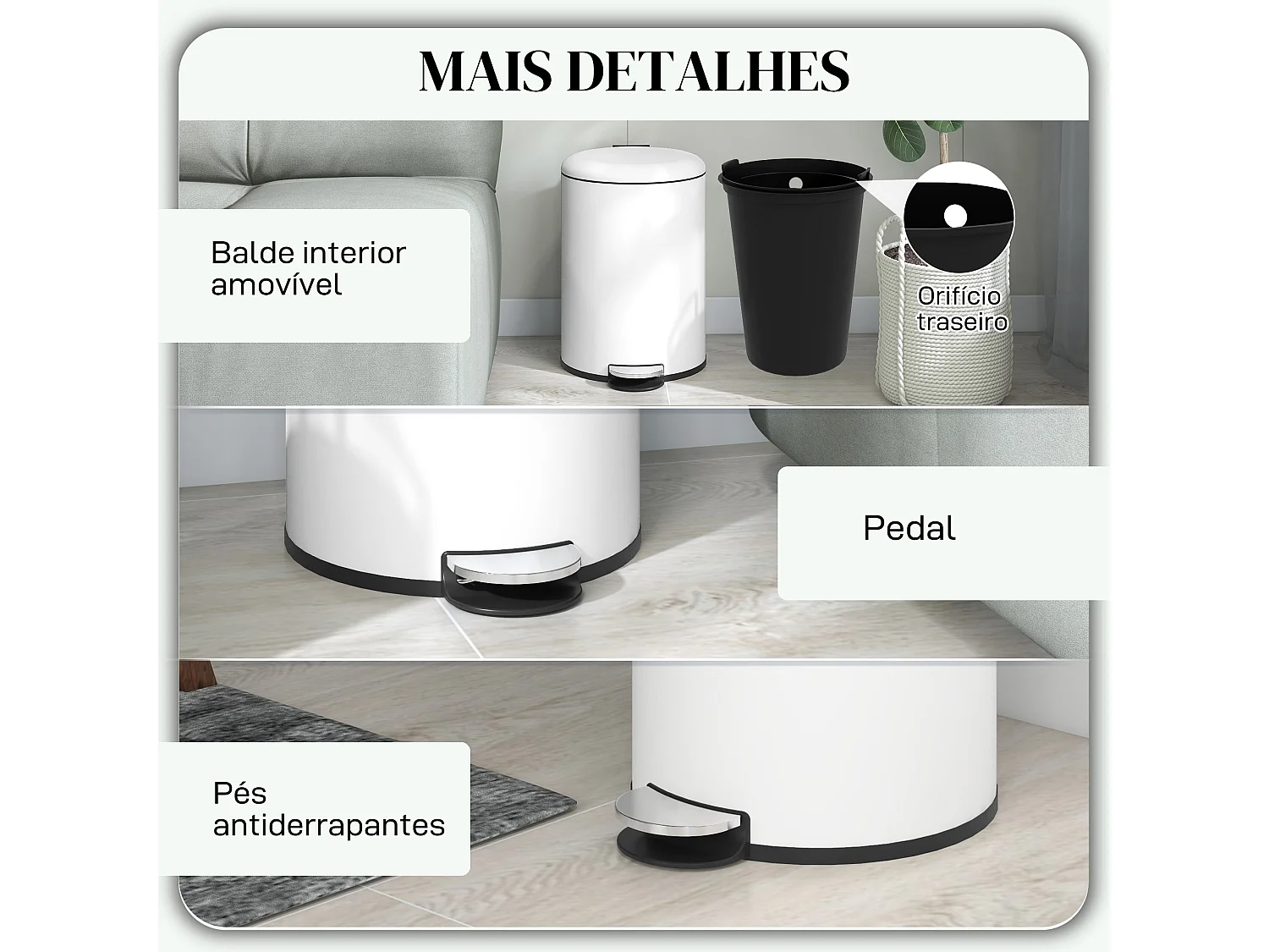 Balde de Lixo HOMCOM 20L com Pedal e Tampa Suave, Ideal para Cozinhas e Escritórios em Creme