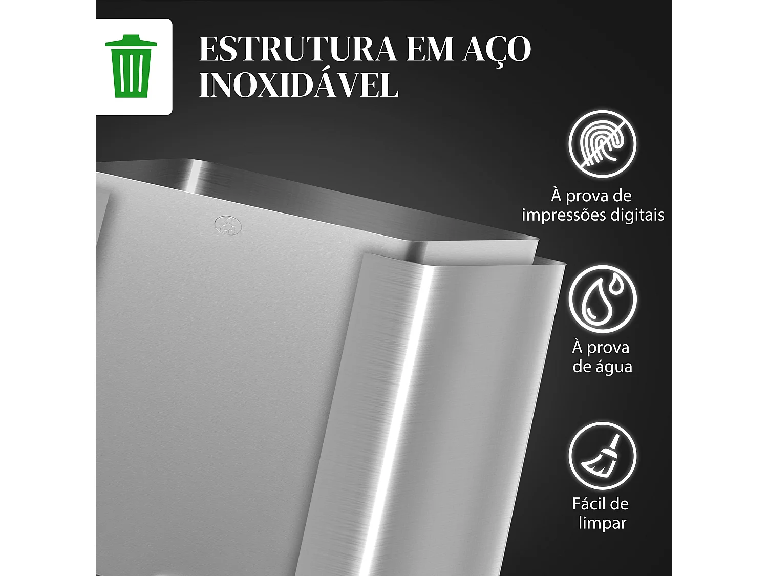 HOMCOM Balde de Lixo Triplo de Aço Inoxidável com 3 Compartimentos e Pedais para Cozinha e Escritório