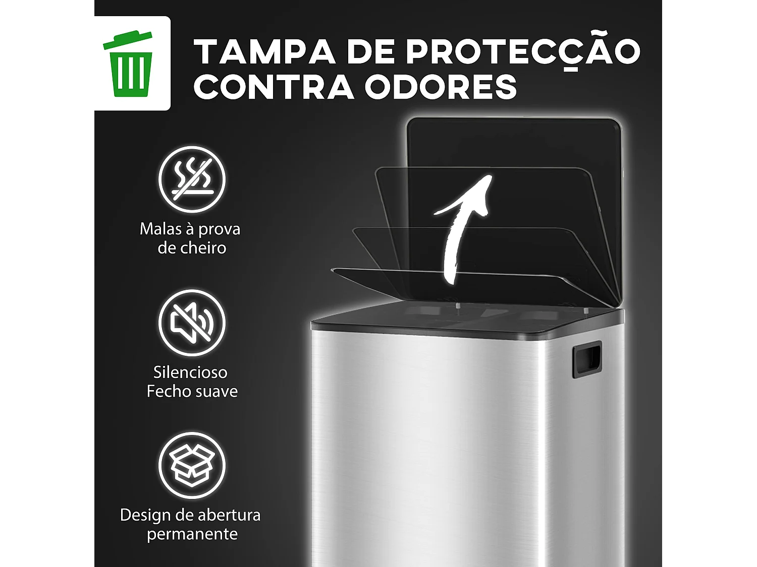 Lixeira de Cozinha HOMCOM com 2 Compartimentos de 30L em Aço Inoxidável com Pedal e Design Moderno