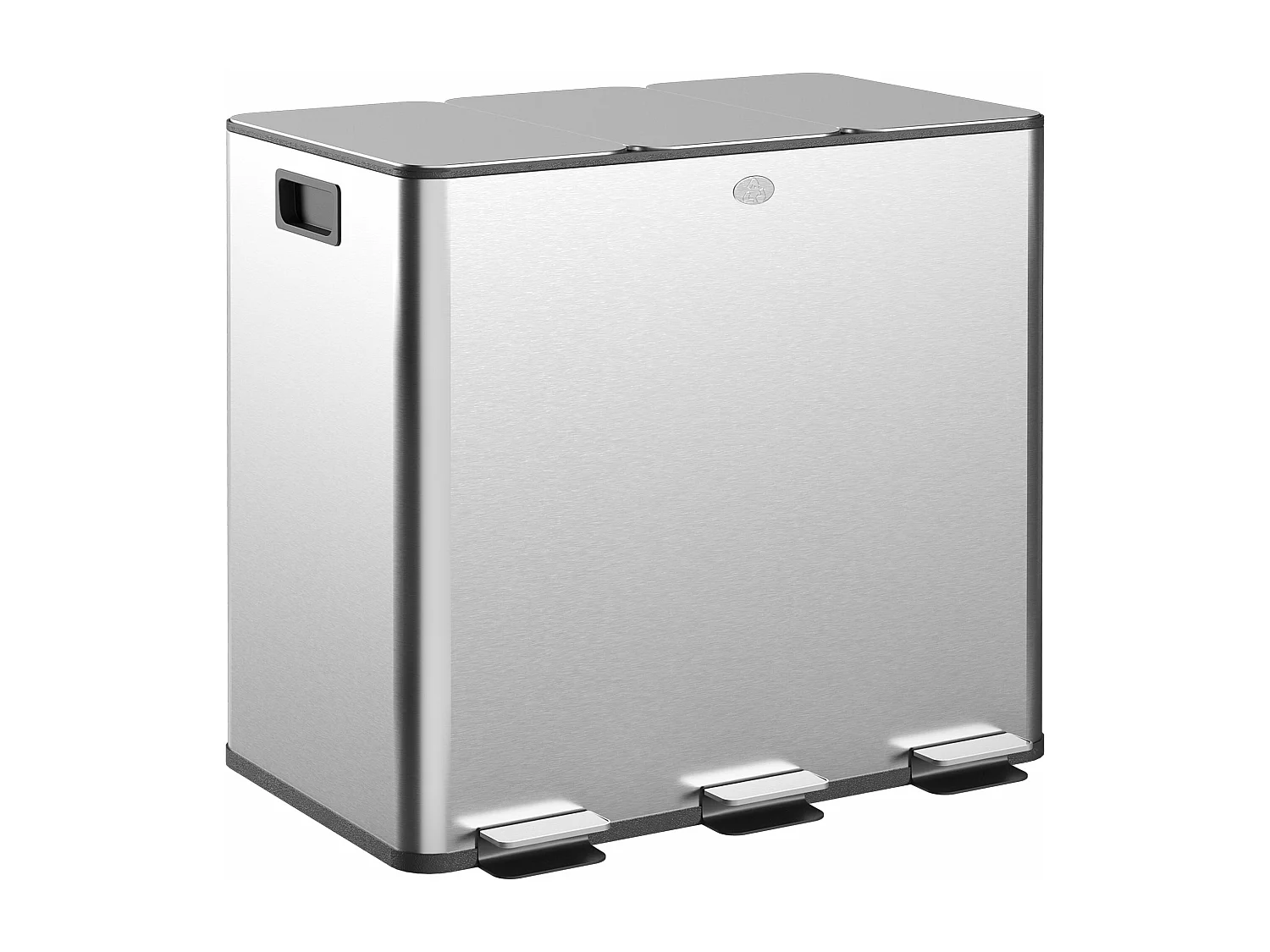 Balde de Lixo HOMCOM com 3 Compartimentos de 15L em Aço Inoxidável com Pedais e Tampas Suaves