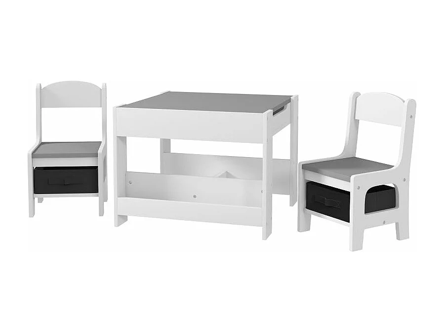 Conjunto de Mesa e Cadeiras Infantis 2 em 1 com Ardósia e Armazenamento - Cinza