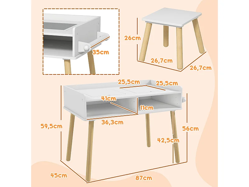 Conjunto Infantil de Mesa e Cadeira HOMCOM com Bancada Reversível e Rolo de Papel para Criatividade