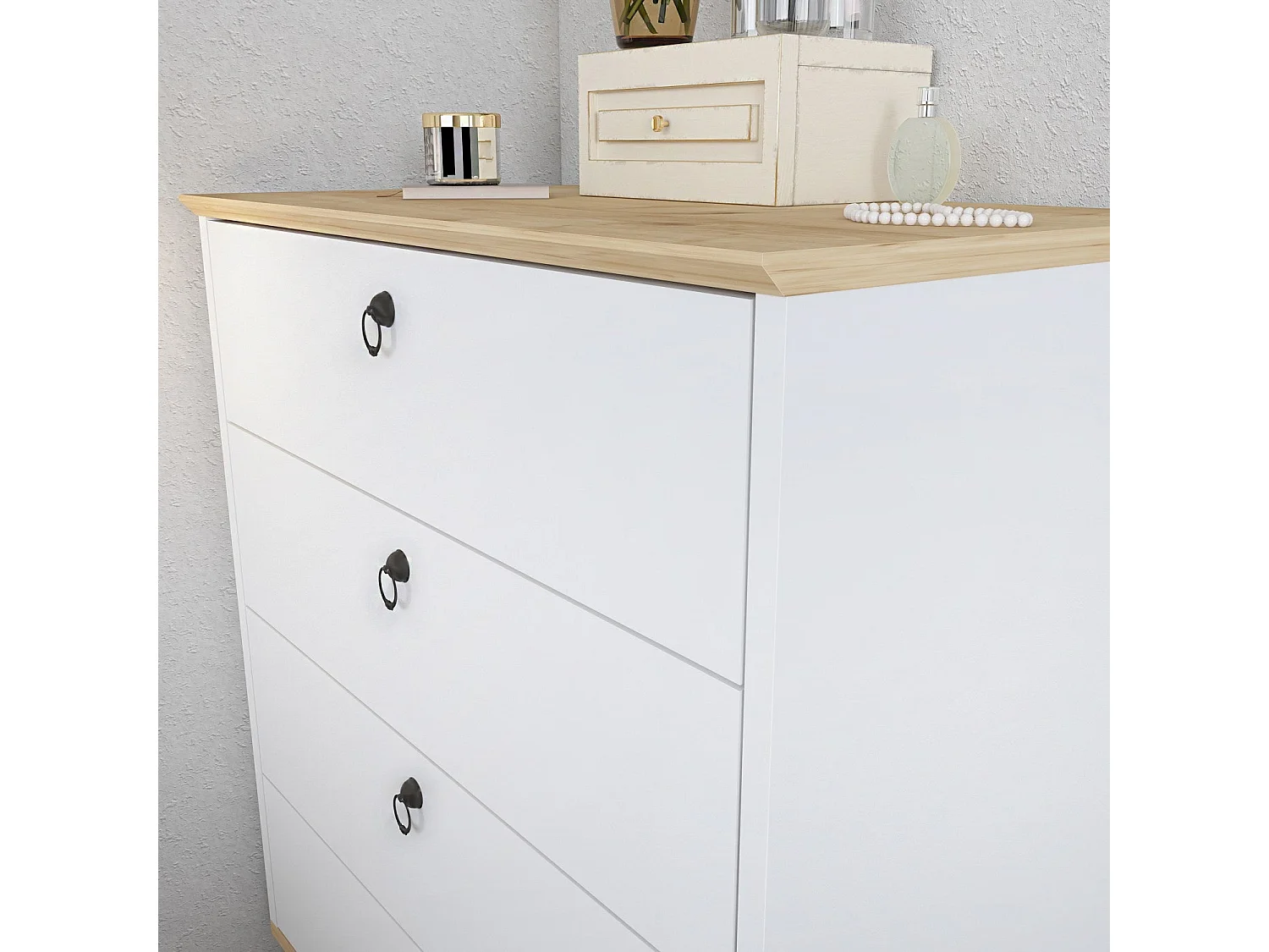 Cómoda Elysian de 4 Gavetas em Branco e Carvalho Claro - Estilo Nórdico 72x42x83.1 cm