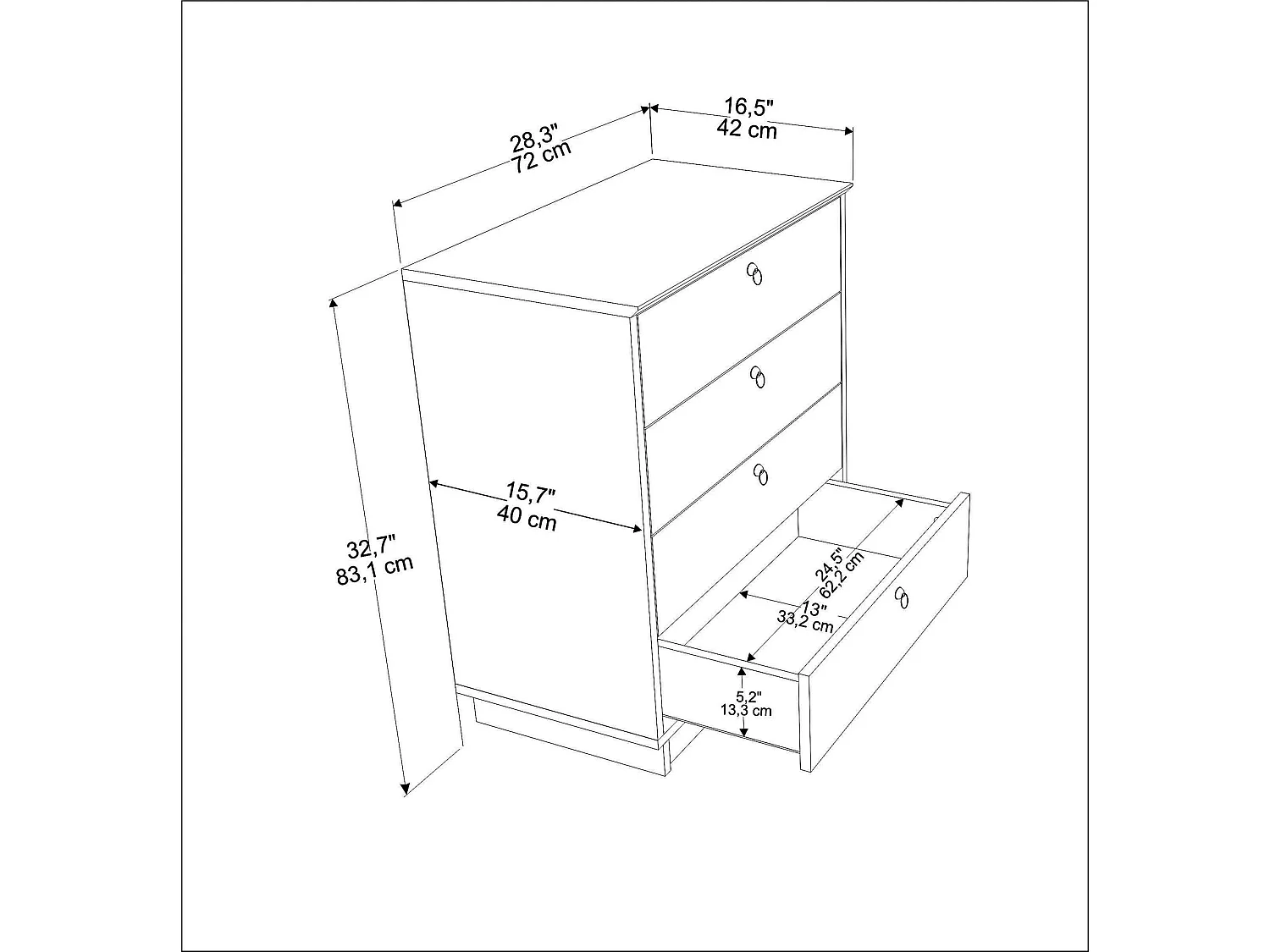 Cómoda Elysian de 4 Gavetas em Branco e Carvalho Claro - Estilo Nórdico 72x42x83.1 cm