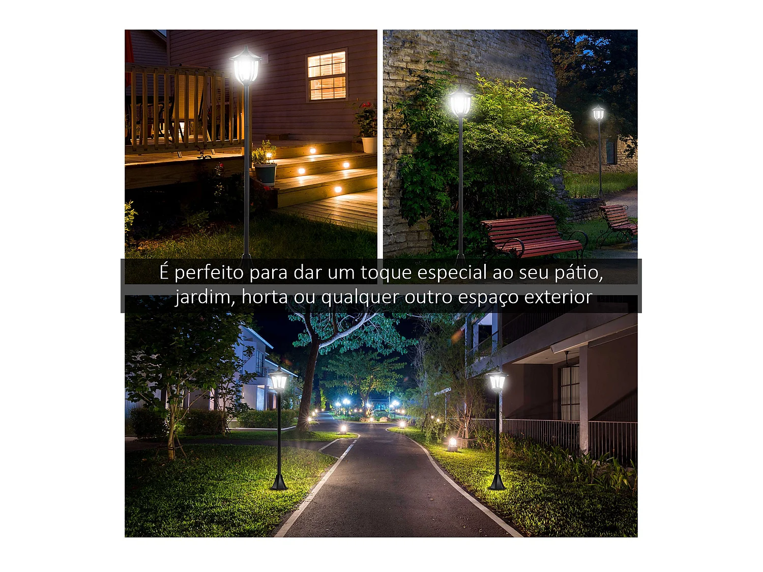 Candeeiro Solar para Jardim Outsunny com Painel Solar e Acendimento Automático - Preto 18x18x160 cm