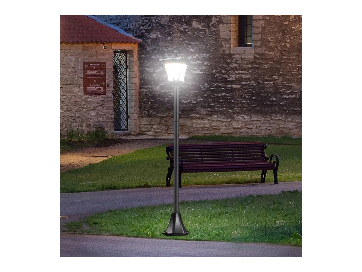 Candeeiro Solar para Jardim Outsunny com Painel Solar e Acendimento Automático - Preto 18x18x160 cm