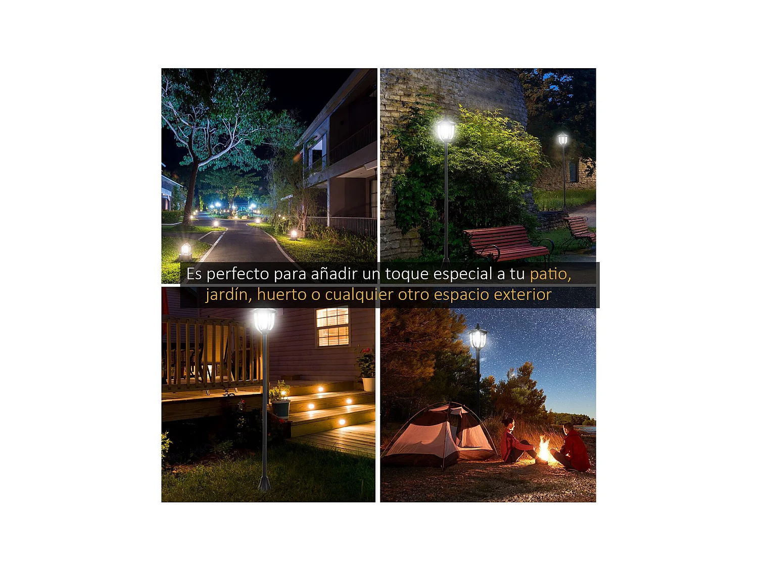 Candeeiro Solar para Jardim Outsunny com Painel Solar e Acendimento Automático - Preto 18x18x160 cm