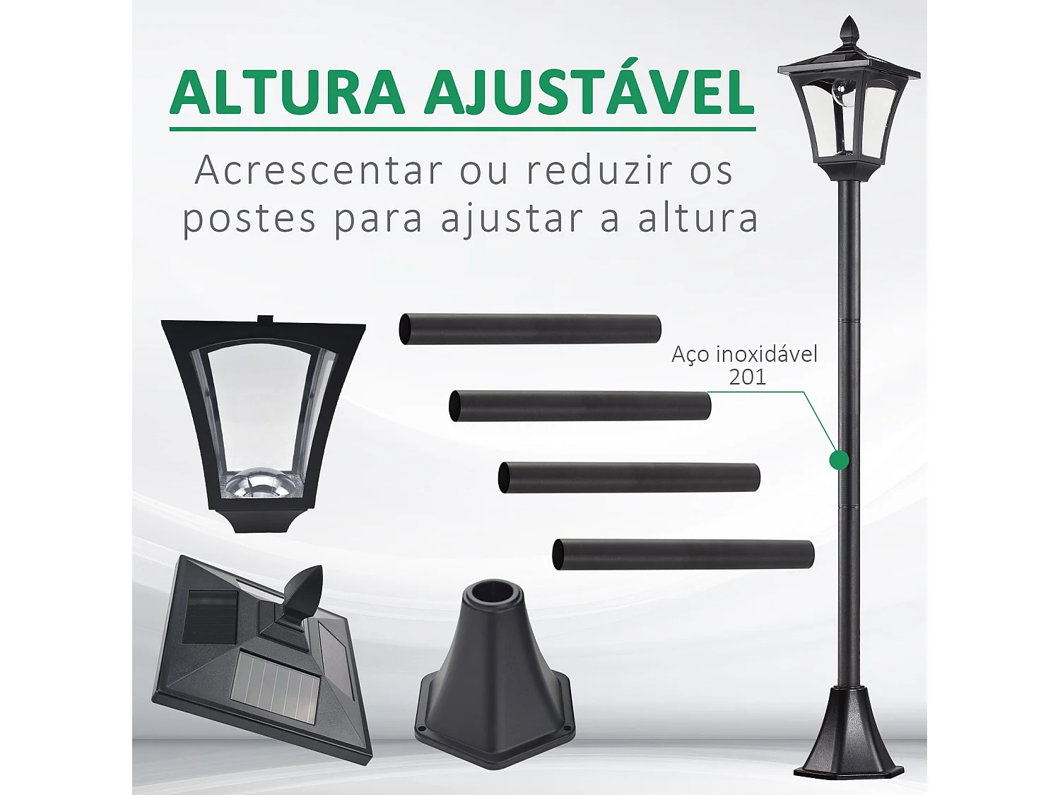 Farola solar Thom Outsunny 4 paneles 6000K negro 160x18x18 cm