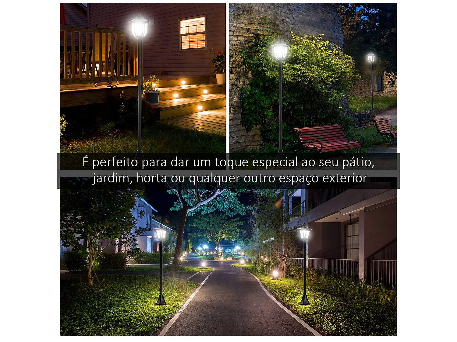 Farola solar Thom Outsunny 4 paneles 6000K negro 160x18x18 cm