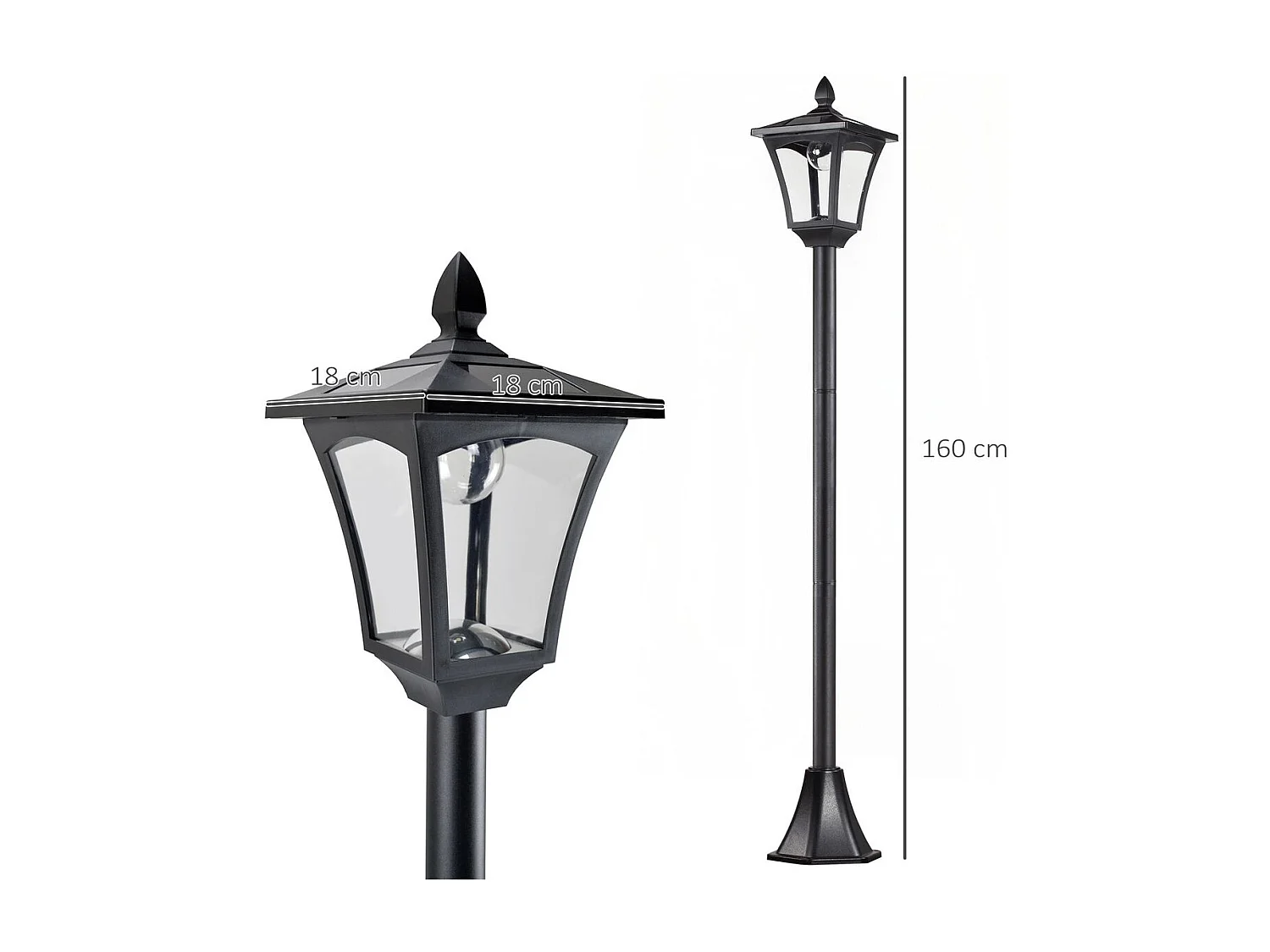 Farola solar Thom Outsunny 4 paneles 6000K negro 160x18x18 cm