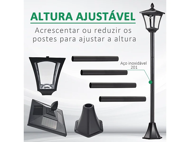 Farola solar Thom Outsunny 4 paneles 6000K negro 160x18x18 cm
