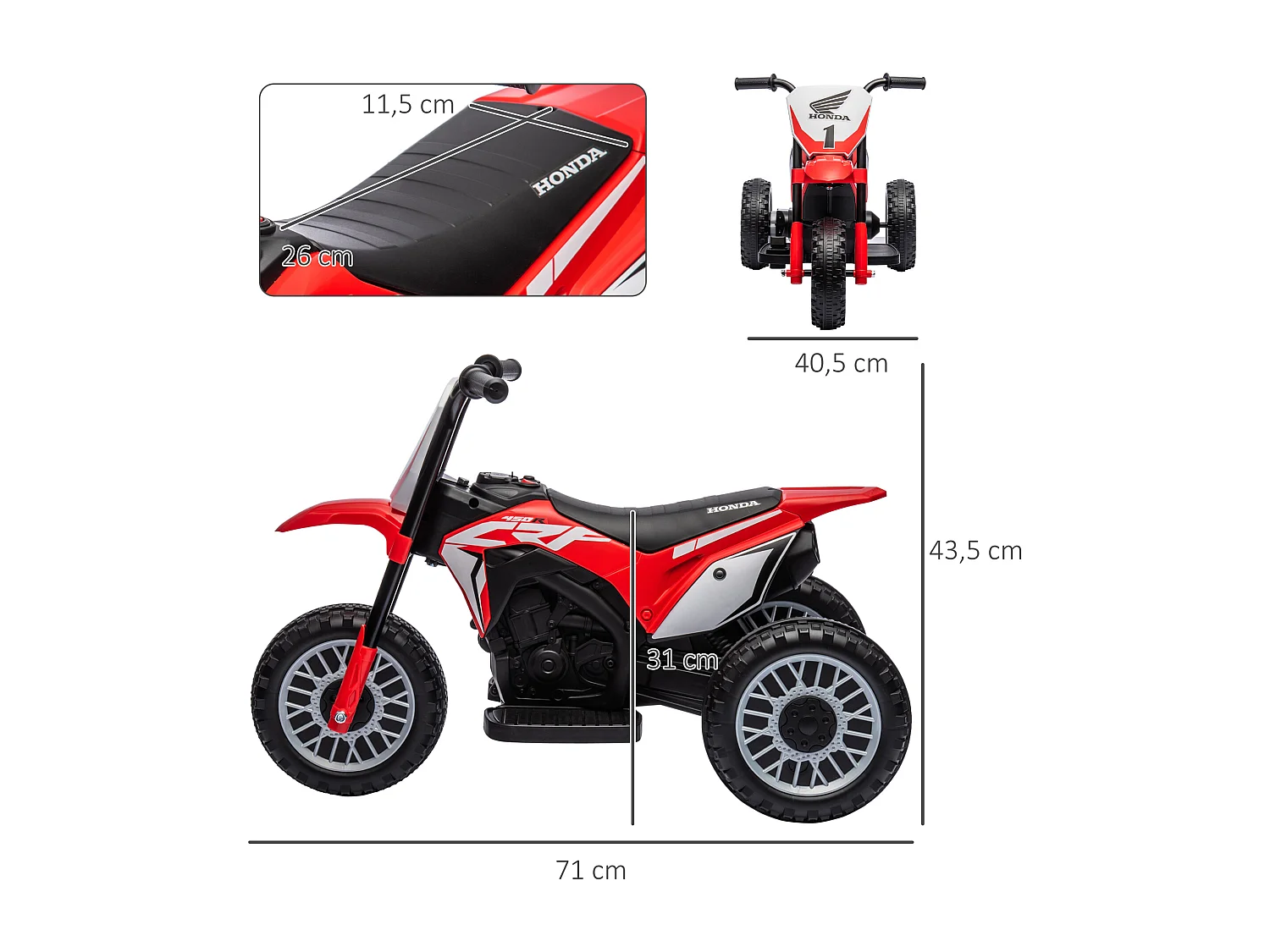 Moto eléctrica infantil rojo 71x40.5x43.5 cm HOMCOM