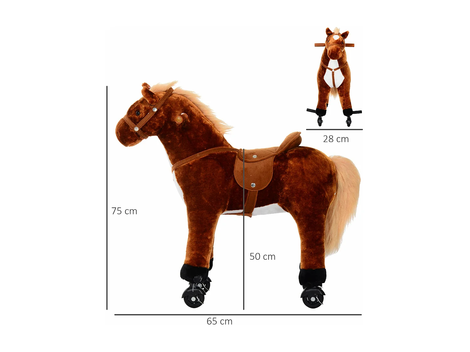 Cavalo de Brinquedo HOMCOM com Sons para Crianças a Partir de 3 Anos - Estrutura de Metal e Rodas