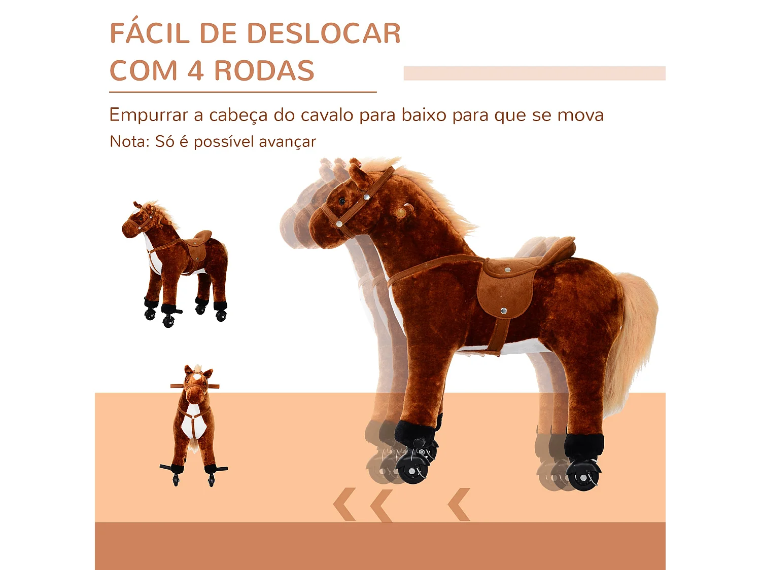 Cavalo de Brinquedo HOMCOM com Sons para Crianças a Partir de 3 Anos - Estrutura de Metal e Rodas