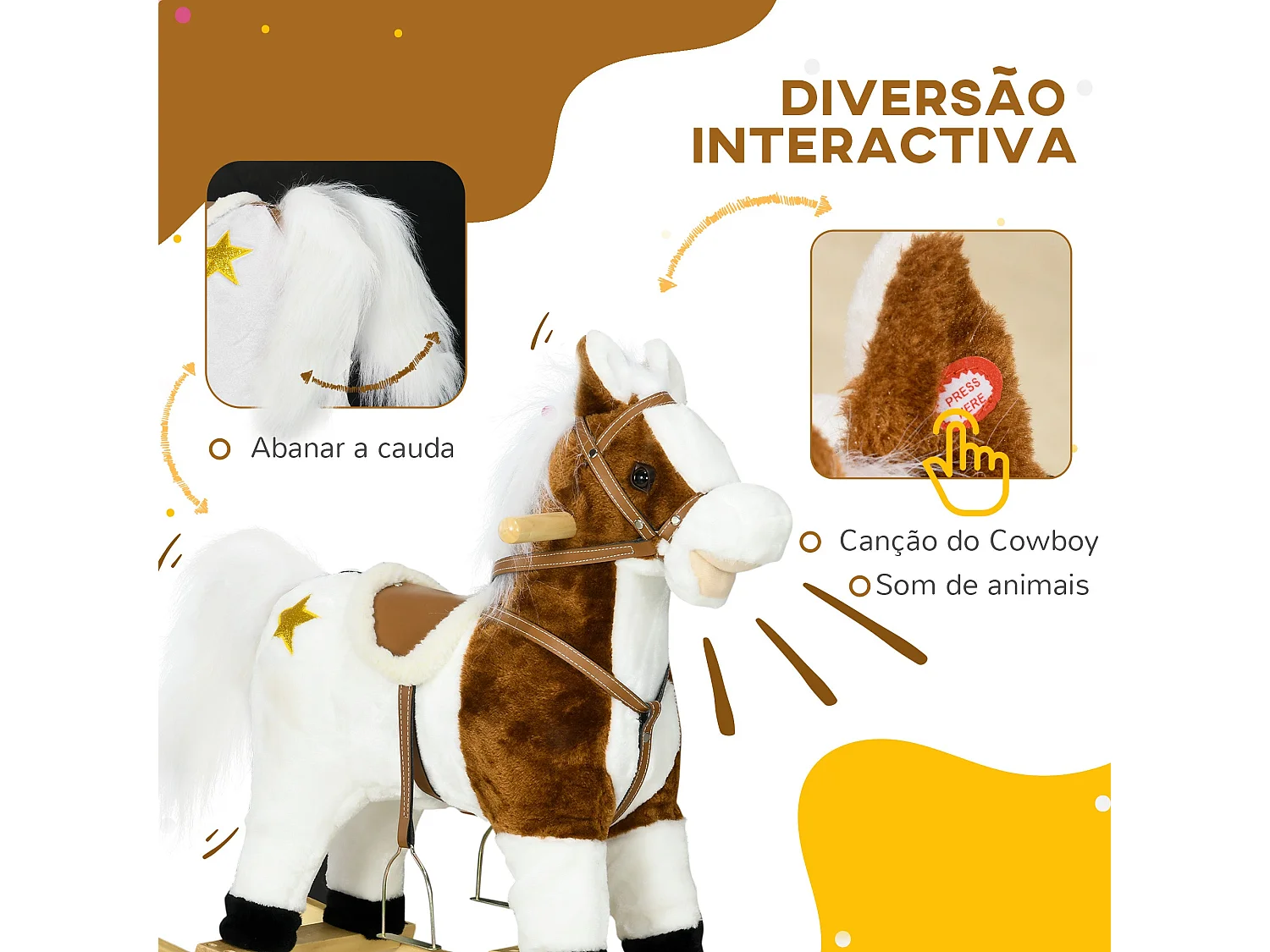 HOMCOM Cavalo Baloiço para Crianças com Música e Movimento - Diversão Garantida para Idades Acima de 3 Anos