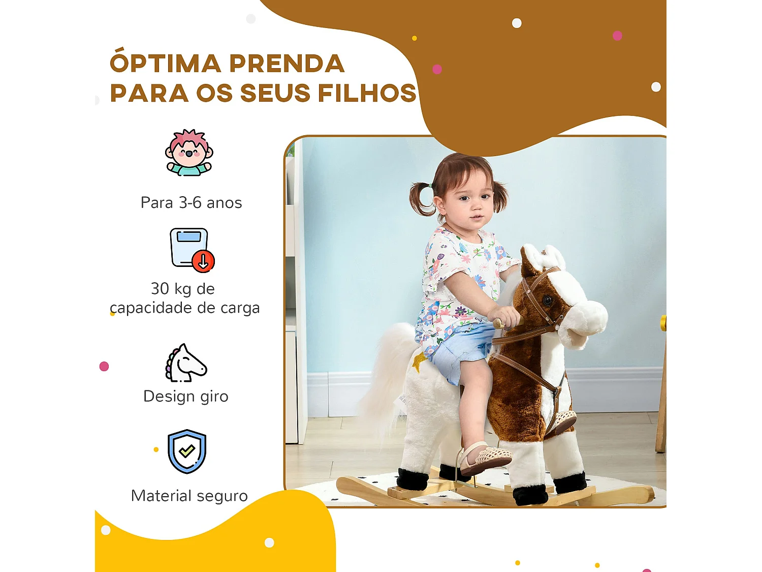HOMCOM Cavalo Baloiço para Crianças com Música e Movimento - Diversão Garantida para Idades Acima de 3 Anos