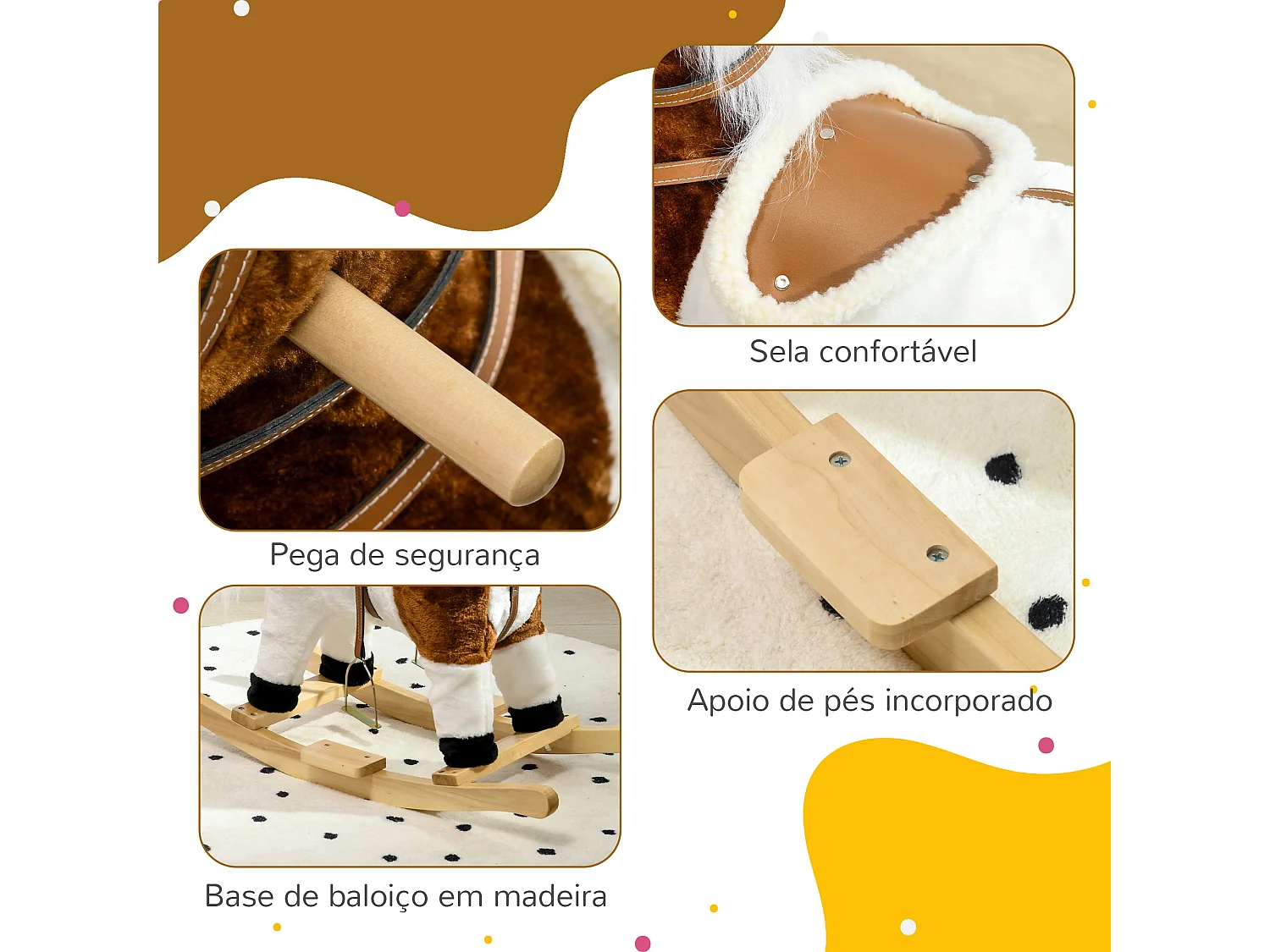 HOMCOM Cavalo Baloiço para Crianças com Música e Movimento - Diversão Garantida para Idades Acima de 3 Anos