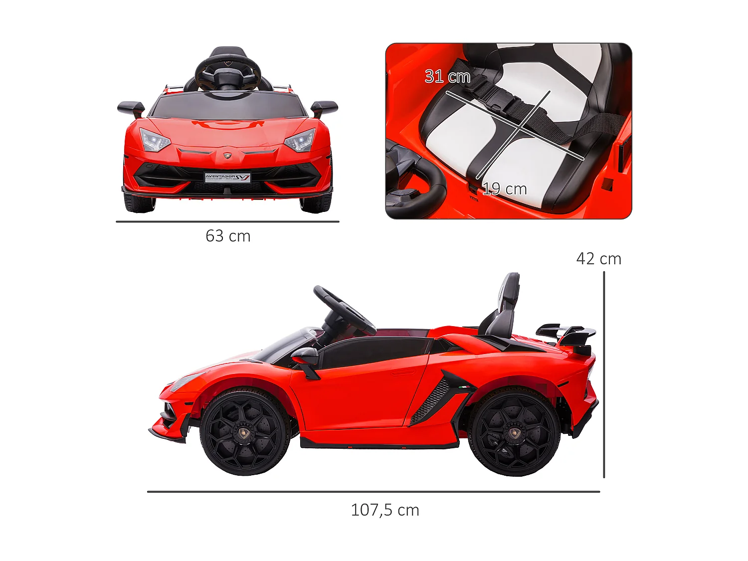 Coche eléctrico infantil rojo 107.5x63x42 cm HOMCOM