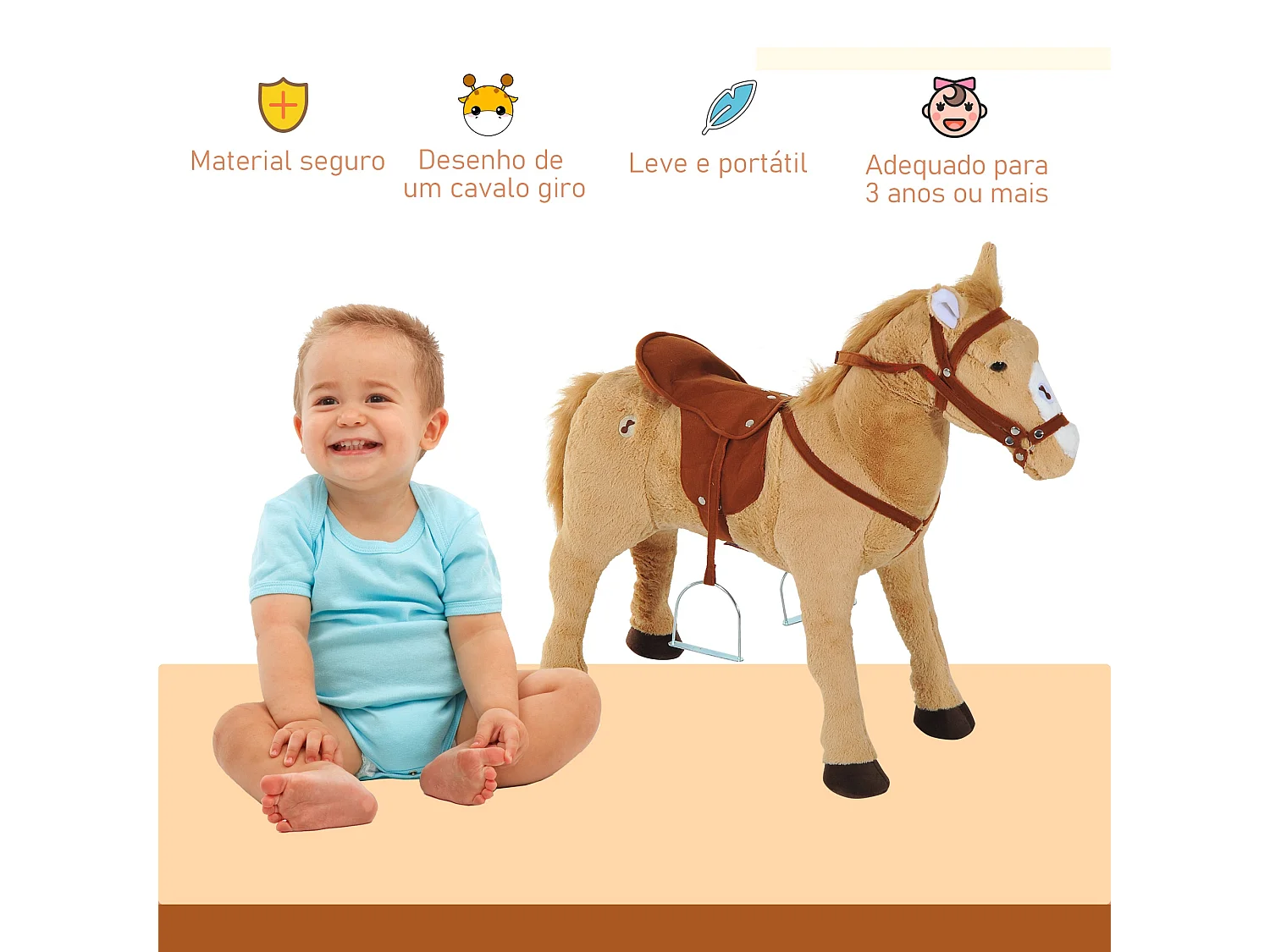 Cavalo de Brinquedo HOMCOM para Crianças com Sons e Estrutura Metalica - Capacidade 60kg
