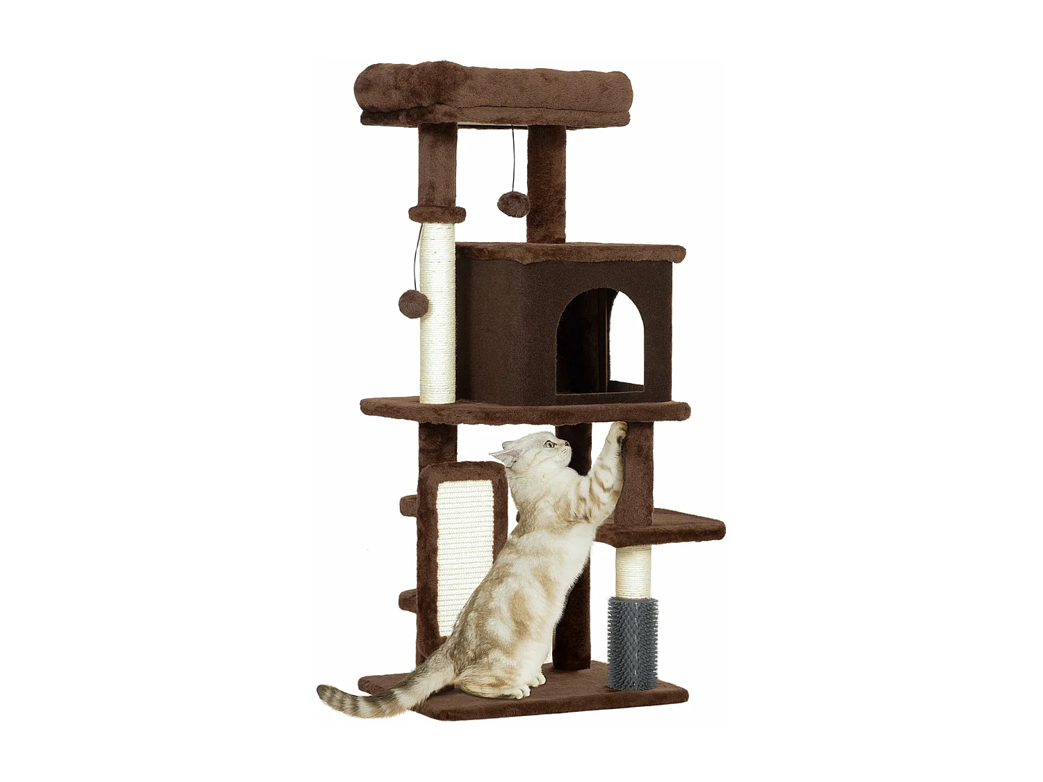 Arranhador para Gatos PawHut com Cama, Caverna e Brinquedos - 104 cm Marrom
