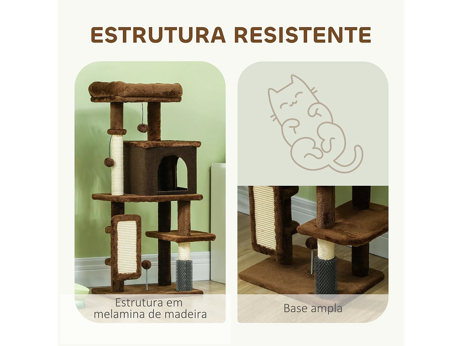 Arranhador para Gatos PawHut com Cama, Caverna e Brinquedos - 104 cm Marrom
