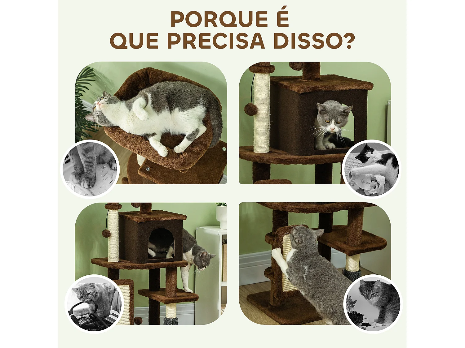 Arranhador para Gatos PawHut com Cama, Caverna e Brinquedos - 104 cm Marrom