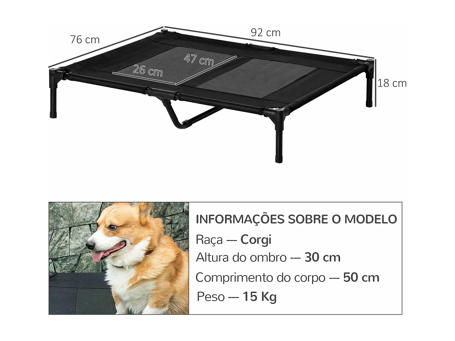 Cama Elevada PawHut para Cães e Gatos - Estrutura Resistente e Tecido Respirável para Uso Interno e Externo