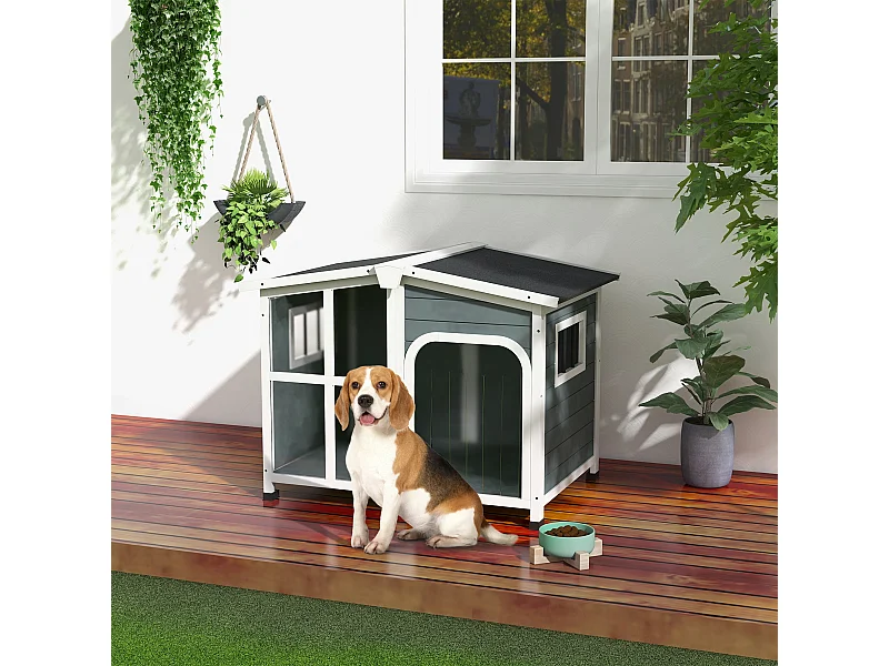 PawHut Casa para Cães de Madeira com Teto Abatível e Porta com Cortina - 101x66,5x70,5cm