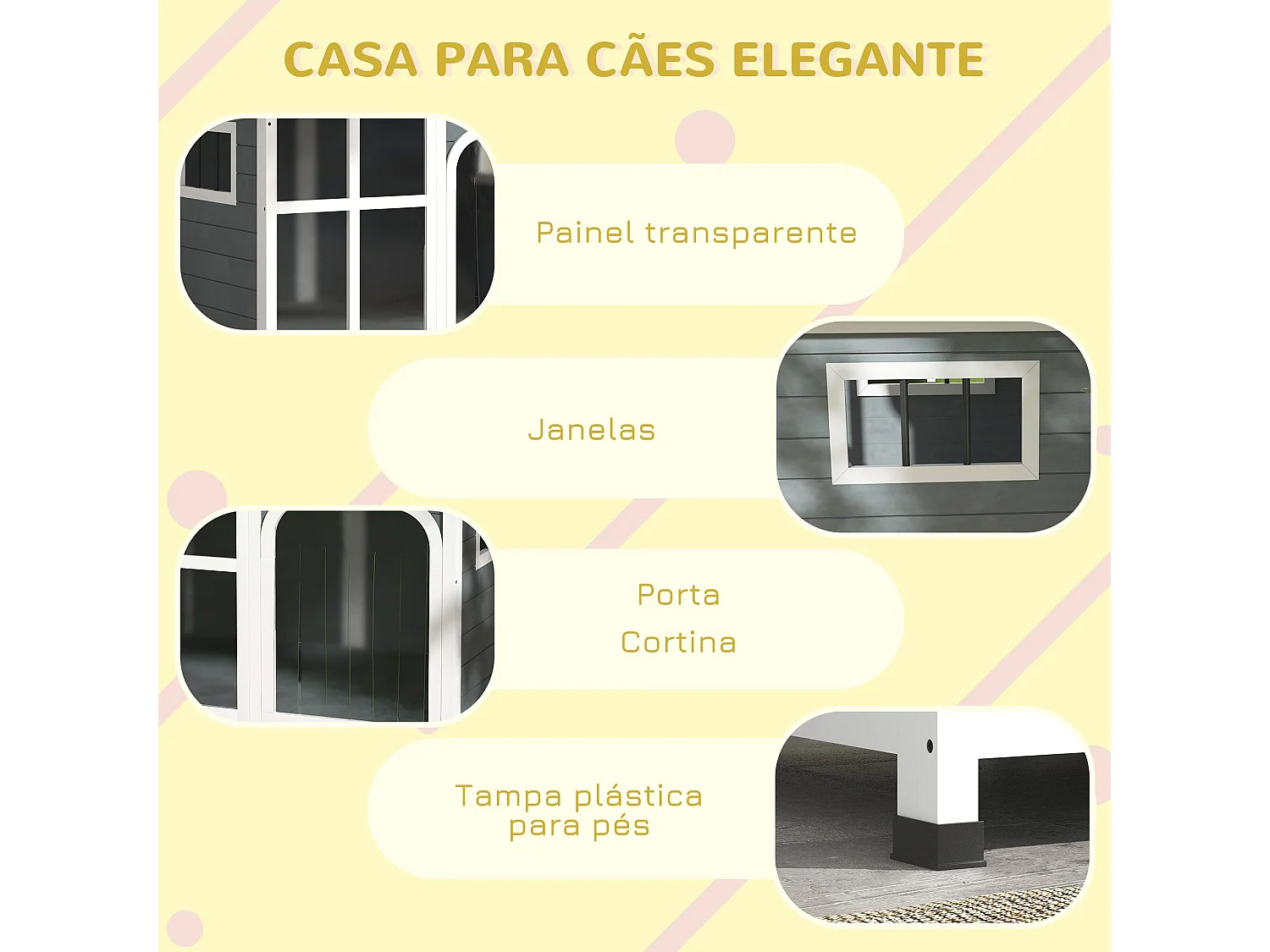 PawHut Casa para Cães de Madeira com Teto Abatível e Porta com Cortina - 101x66,5x70,5cm