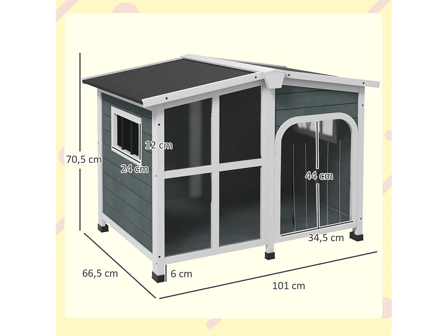 PawHut Casa para Cães de Madeira com Teto Abatível e Porta com Cortina - 101x66,5x70,5cm