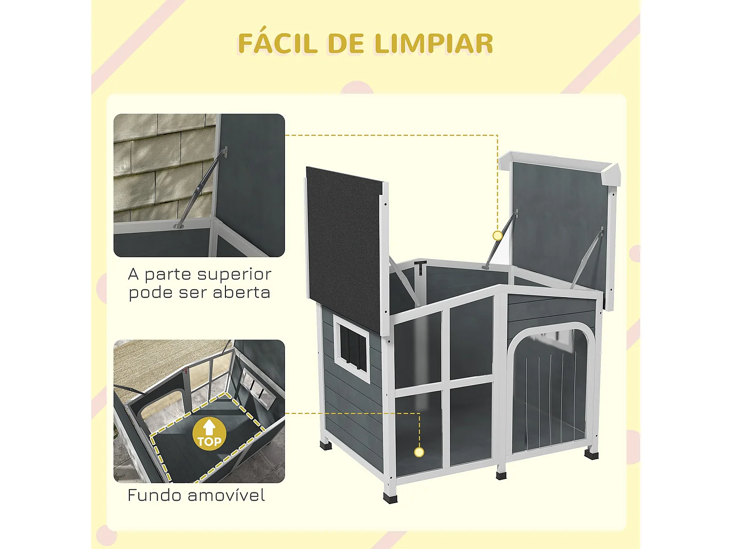 PawHut Casa para Cães de Madeira com Teto Abatível e Porta com Cortina - 101x66,5x70,5cm