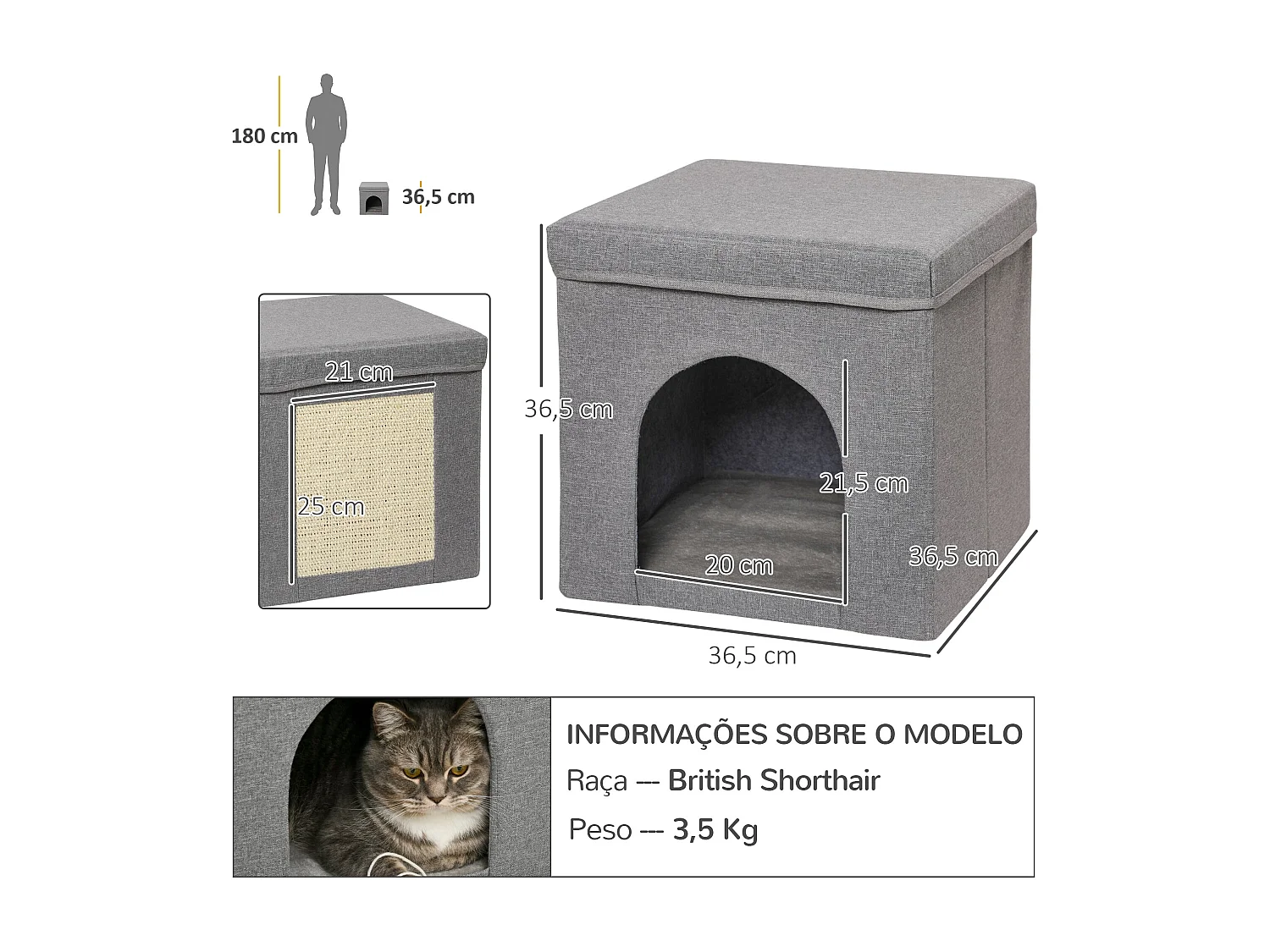 Cama para gatos Loui PawHut rascador + cojín gris 36,5x36,5x36,5 cm