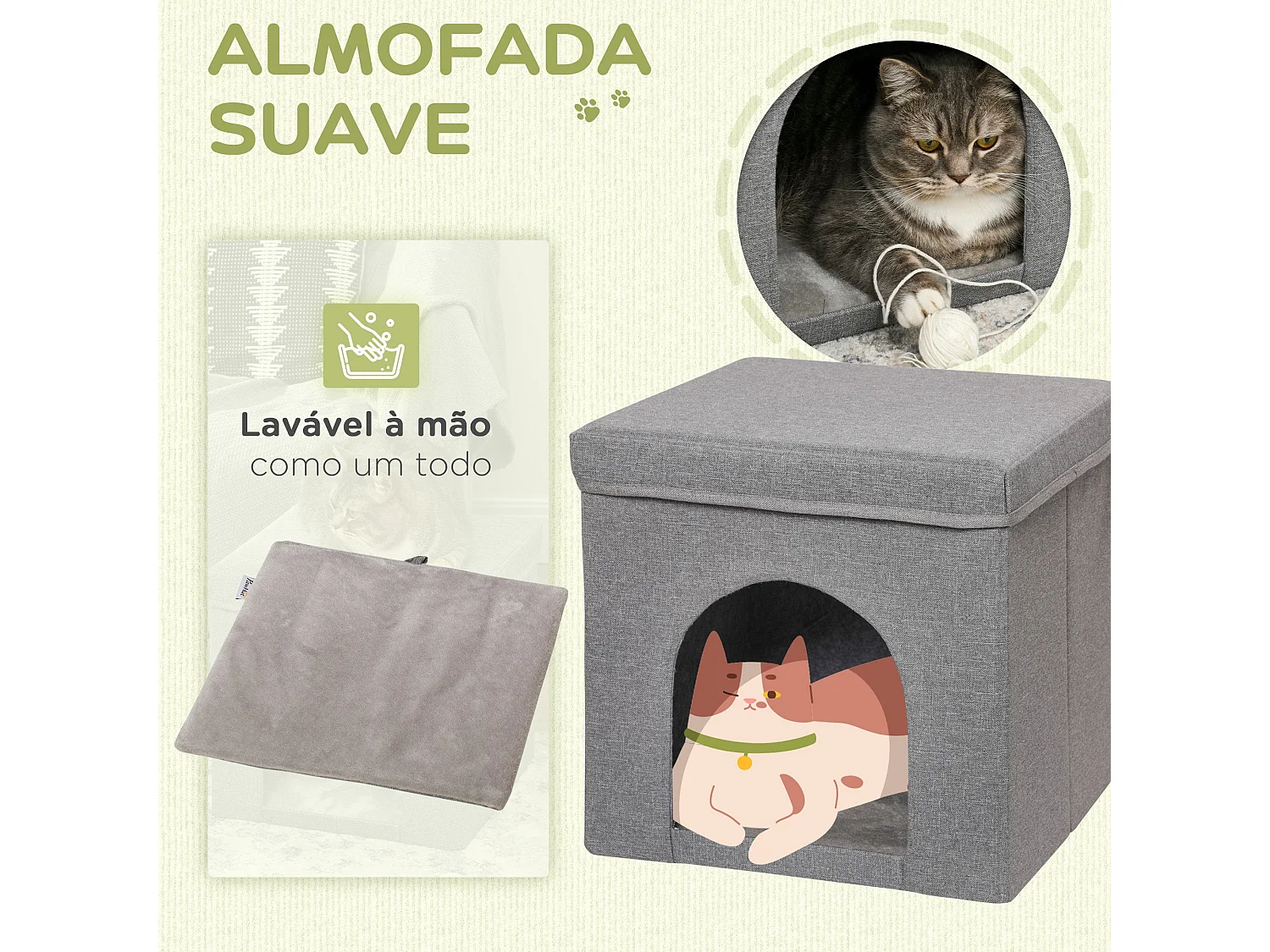 Cama para gatos Loui PawHut rascador + cojín gris 36,5x36,5x36,5 cm