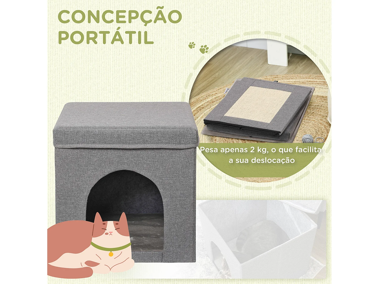Cama para gatos Loui PawHut rascador + cojín gris 36,5x36,5x36,5 cm