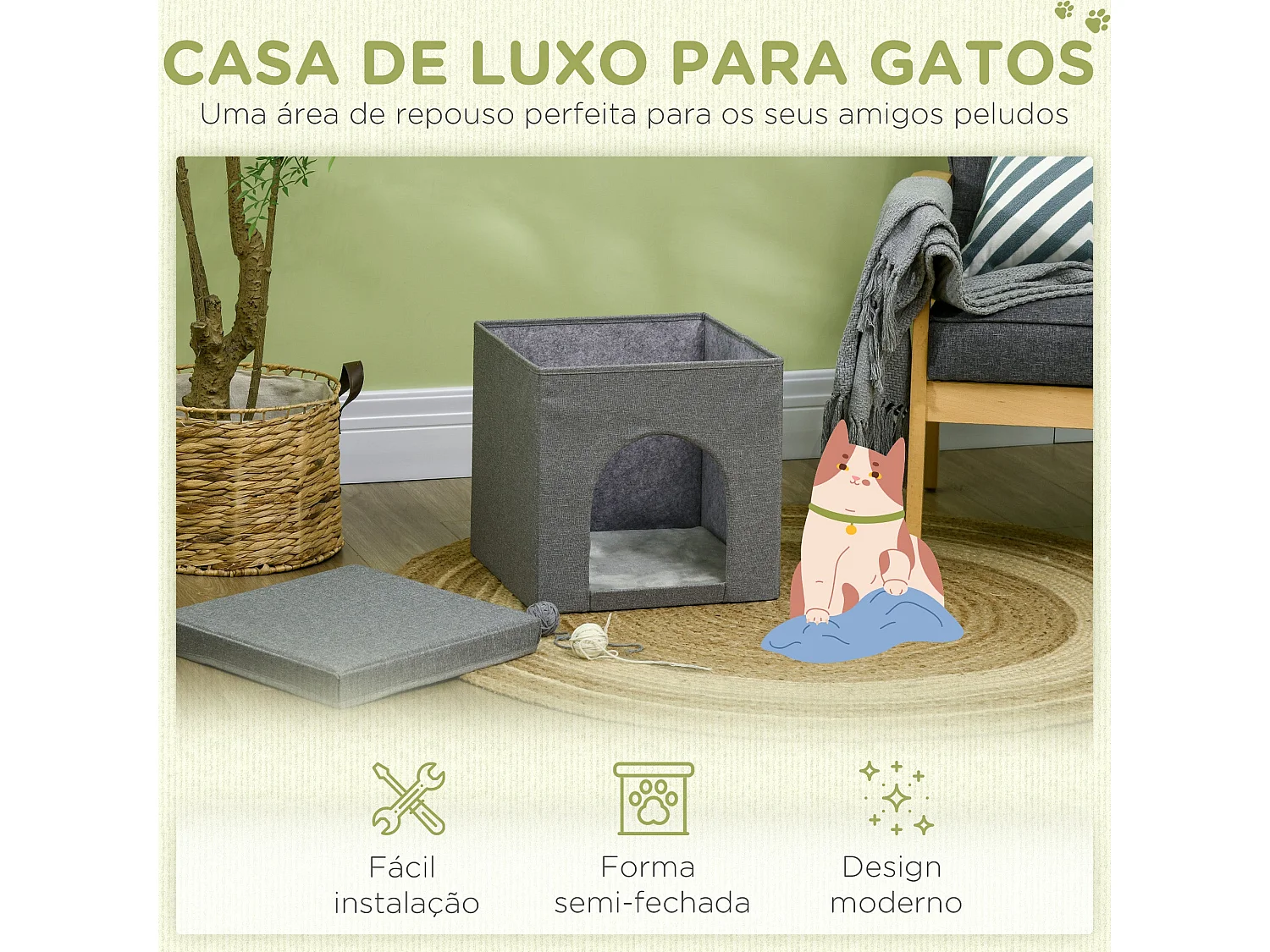 Cama para gatos Loui PawHut rascador + cojín gris 36,5x36,5x36,5 cm