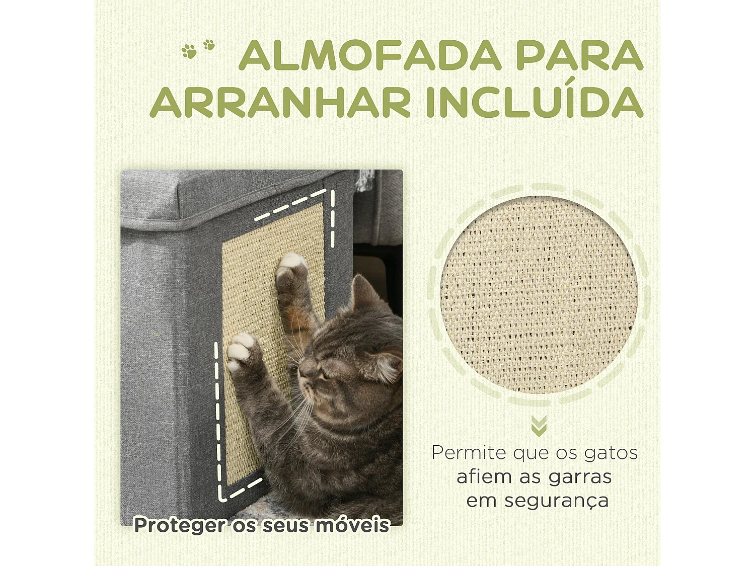 Cama para gatos Loui PawHut rascador + cojín gris 36,5x36,5x36,5 cm